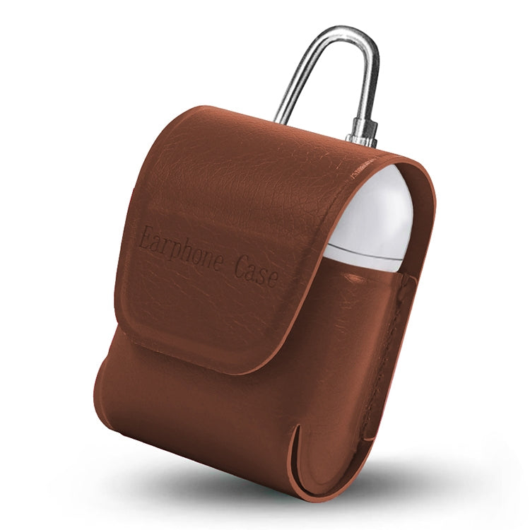 For Apple AirPods 1 / 2 PU Leather Waterproof Anti-drop Magnetic Closure Bluetooth Earphone Protection Cover, with Hook
