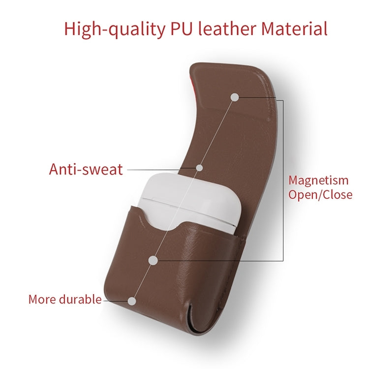 For Apple AirPods 1 / 2 PU Leather Waterproof Anti-drop Magnetic Closure Bluetooth Earphone Protection Cover, with Hook