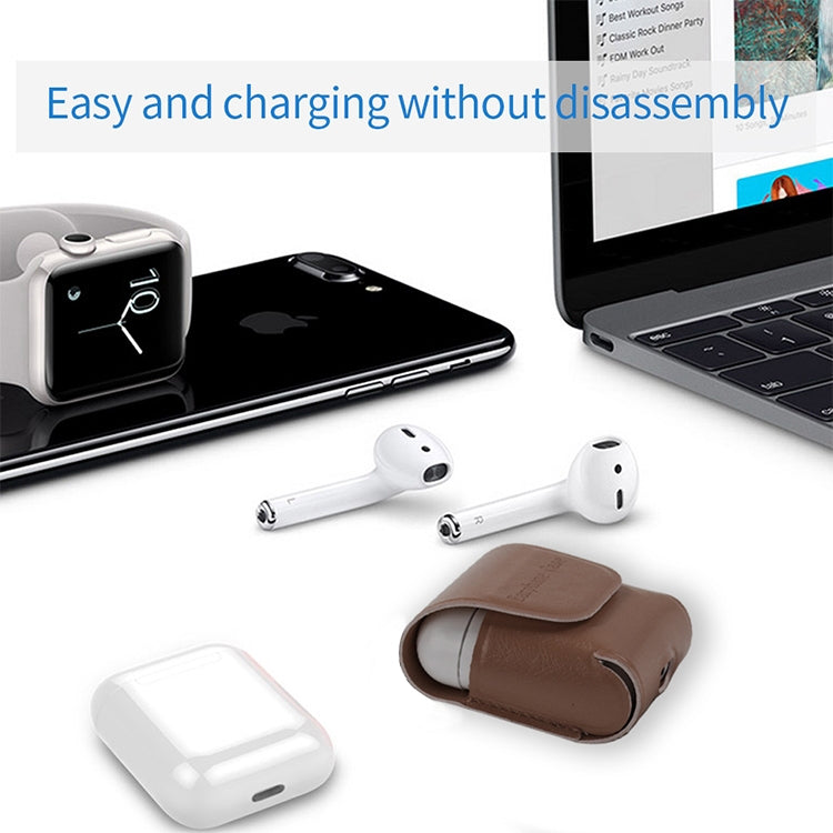 For Apple AirPods 1 / 2 PU Leather Waterproof Anti-drop Magnetic Closure Bluetooth Earphone Protection Cover, with Hook