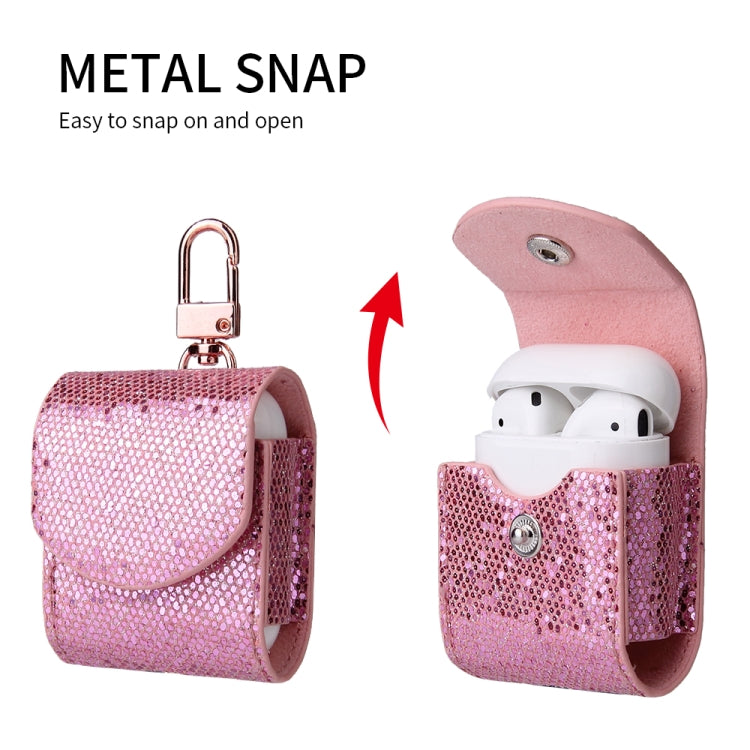 Sequined Flip PU Leather Wireless Bluetooth Earphone Protective Case for Apple AirPods 1 / 2, with Metal Buckle