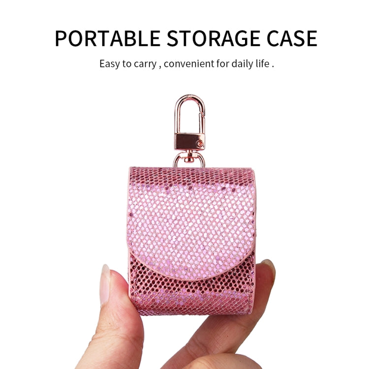 Sequined Flip PU Leather Wireless Bluetooth Earphone Protective Case for Apple AirPods 1 / 2, with Metal Buckle