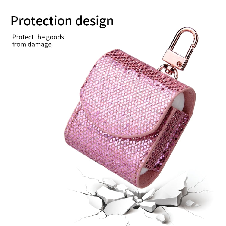Sequined Flip PU Leather Wireless Bluetooth Earphone Protective Case for Apple AirPods 1 / 2, with Metal Buckle