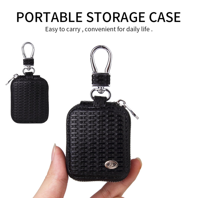 Fashion Woven Pattern Zipper PU Leather Wireless Bluetooth Earphone Protective Case for Apple AirPods 1 / 2, with Metal Buckle