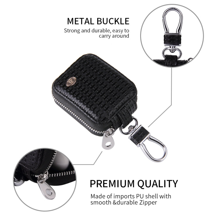 Fashion Woven Pattern Zipper PU Leather Wireless Bluetooth Earphone Protective Case for Apple AirPods 1 / 2, with Metal Buckle