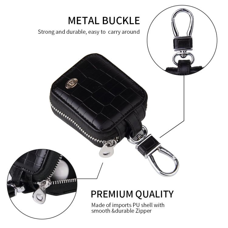 Fashion Stone Pattern Zipper PU Leather Wireless Bluetooth Earphone Protective Case for Apple AirPods 1 / 2, with Metal Buckle