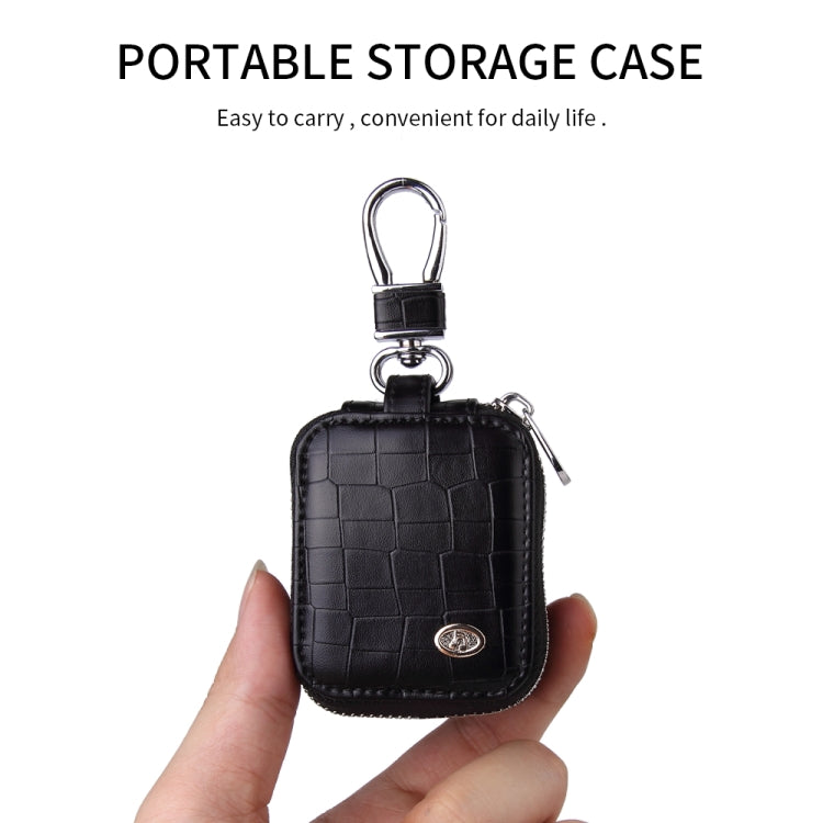 Fashion Stone Pattern Zipper PU Leather Wireless Bluetooth Earphone Protective Case for Apple AirPods 1 / 2, with Metal Buckle