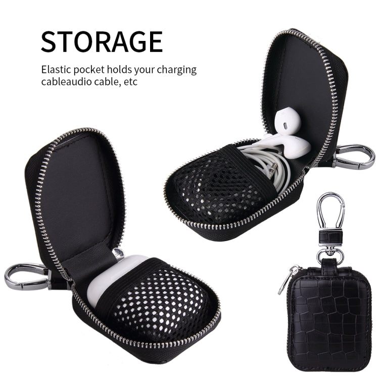 Fashion Stone Pattern Zipper PU Leather Wireless Bluetooth Earphone Protective Case for Apple AirPods 1 / 2, with Metal Buckle