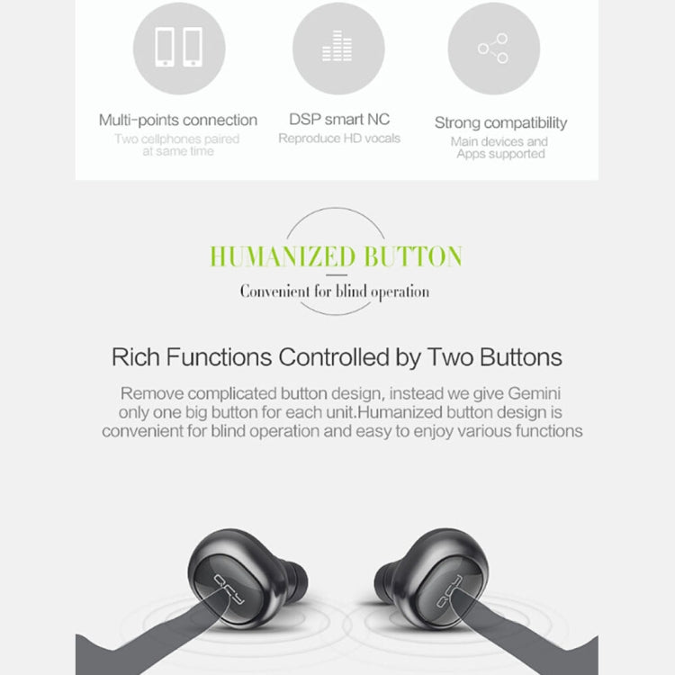 QCY Q29 Pro TWS Mini Wireless V4.1 Bluetooth Earphones with Mic, For iPad, iPhone, Galaxy, Huawei, Xiaomi, LG, HTC and Other Smart Phones(Black)