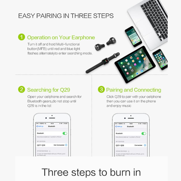 QCY Q29 Pro TWS Mini Wireless V4.1 Bluetooth Earphones with Mic, For iPad, iPhone, Galaxy, Huawei, Xiaomi, LG, HTC and Other Smart Phones(Black)