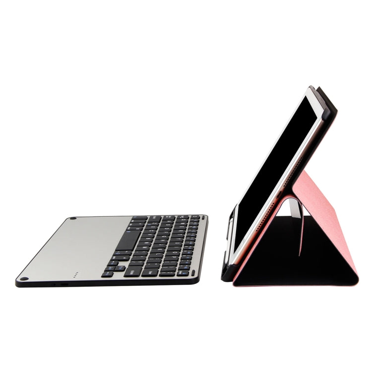 3018 Detachable Bluetooth 3.0 Aluminum Alloy Keyboard + Imitation Cloth Texture Leather Tablet Case for iPad Air / Air 2 / iPad Pro 9.7 inch, with Sleep / Water Repellent Function(Pink)