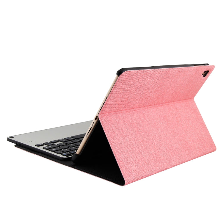 3018 Detachable Bluetooth 3.0 Aluminum Alloy Keyboard + Imitation Cloth Texture Leather Tablet Case for iPad Air / Air 2 / iPad Pro 9.7 inch, with Sleep / Water Repellent Function(Pink)