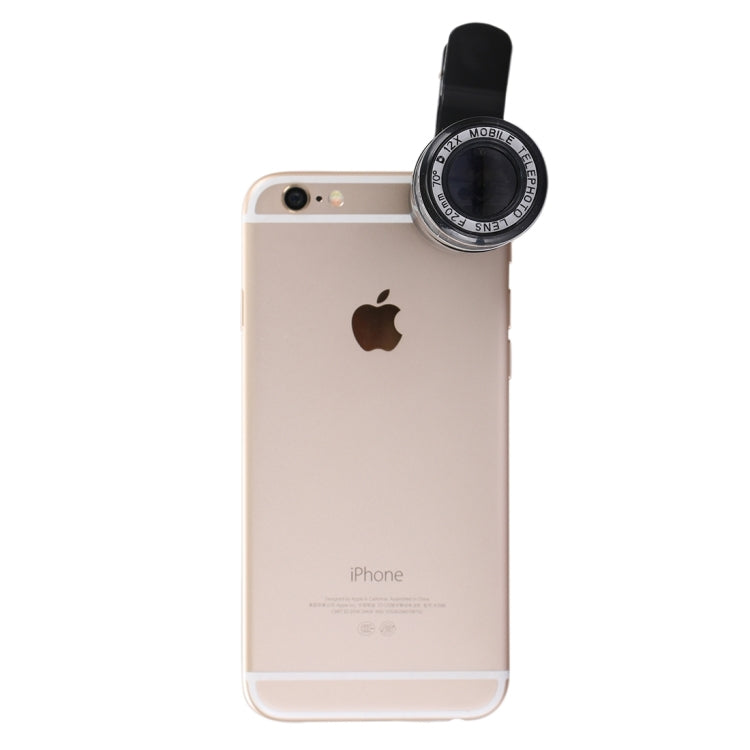 12X Optical Zoom Universal Mobile Phone Telescope Circumscribing Lens with Universal Clip, For iPhone, Samsung, HTC, Sony, Huawei, Xiaomi and Other Smartphones