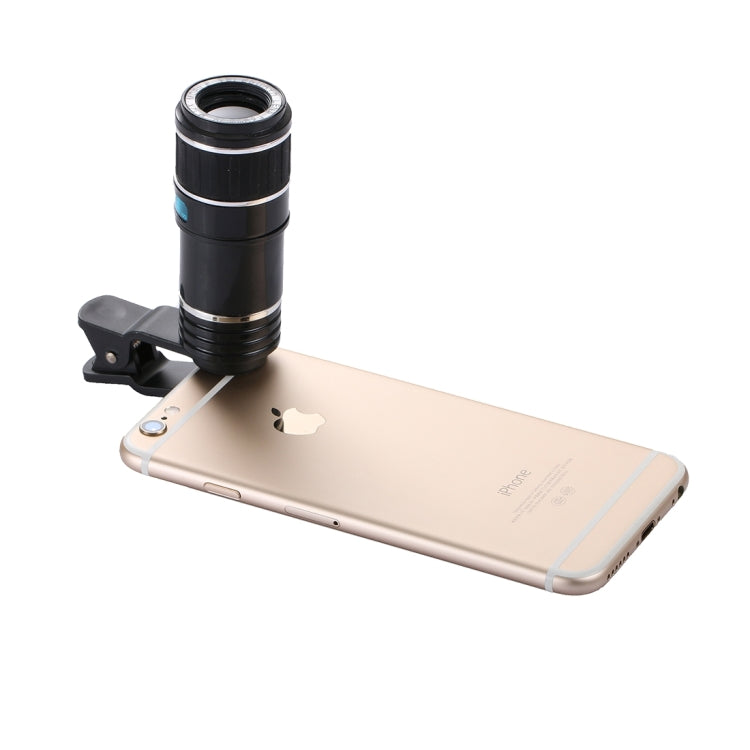 12X Optical Zoom Universal Mobile Phone Telescope Circumscribing Lens with Universal Clip, For iPhone, Samsung, HTC, Sony, Huawei, Xiaomi and Other Smartphones