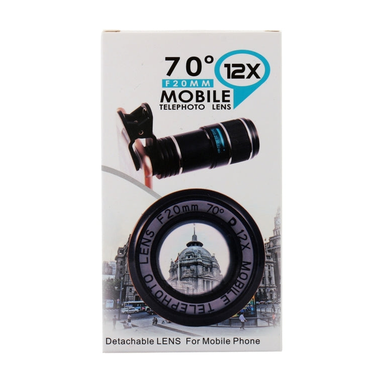 12X Optical Zoom Universal Mobile Phone Telescope Circumscribing Lens with Universal Clip, For iPhone, Samsung, HTC, Sony, Huawei, Xiaomi and Other Smartphones