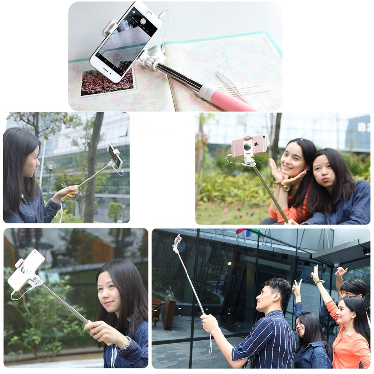 ROCK Mini Wire Controlled Monopod Folding Extendable Handheld Pocket Holder Selfie Stick, For iPhone, Samsung, HTC, LG, Sony, Huawei, Lenovo, Xiaomi and other Smartphones(Pink)