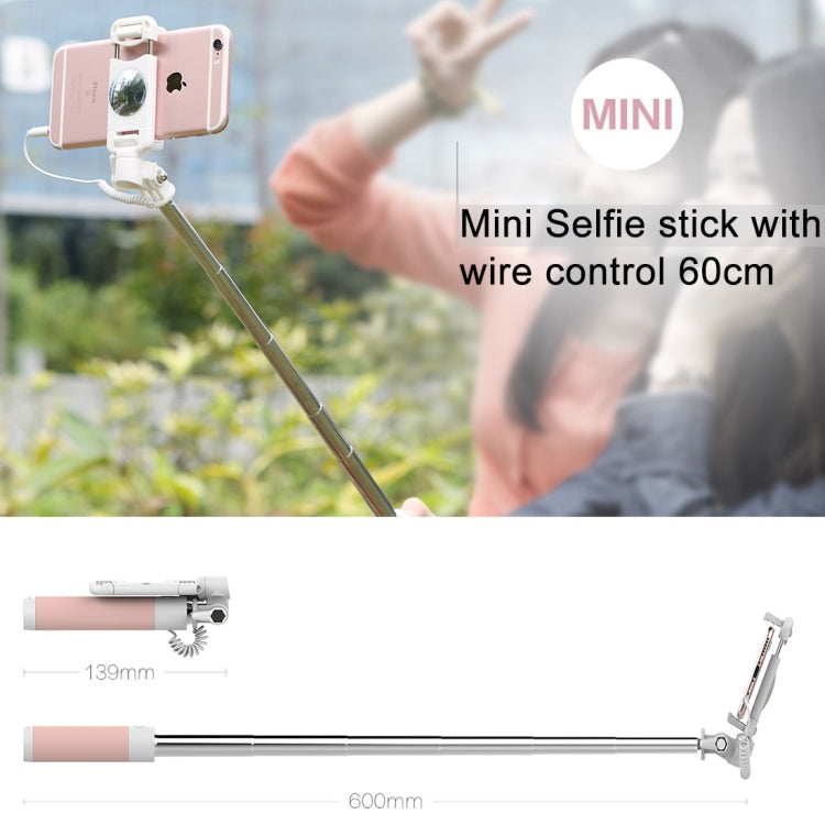 ROCK Mini Wire Controlled Monopod Folding Extendable Handheld Pocket Holder Selfie Stick, For iPhone, Samsung, HTC, LG, Sony, Huawei, Lenovo, Xiaomi and other Smartphones(Pink)