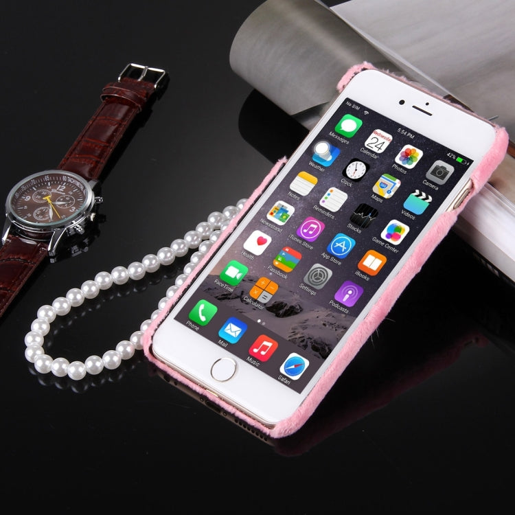 For iPhone 6 & 6s Furry Ball Diamond Encrusted Plush Cloth Cover PC Protective Case with Pearl Chain
