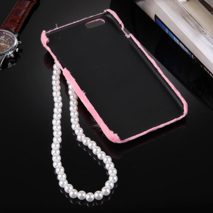 For iPhone 6 & 6s Furry Ball Diamond Encrusted Plush Cloth Cover PC Protective Case with Pearl Chain
