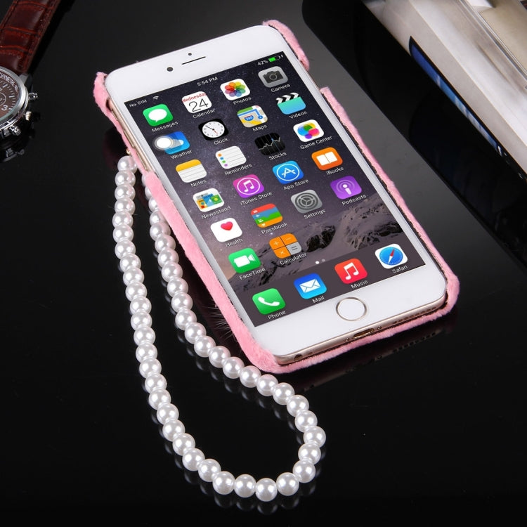 For iPhone 6 & 6s Furry Ball Diamond Encrusted Plush Cloth Cover PC Protective Case with Pearl Chain