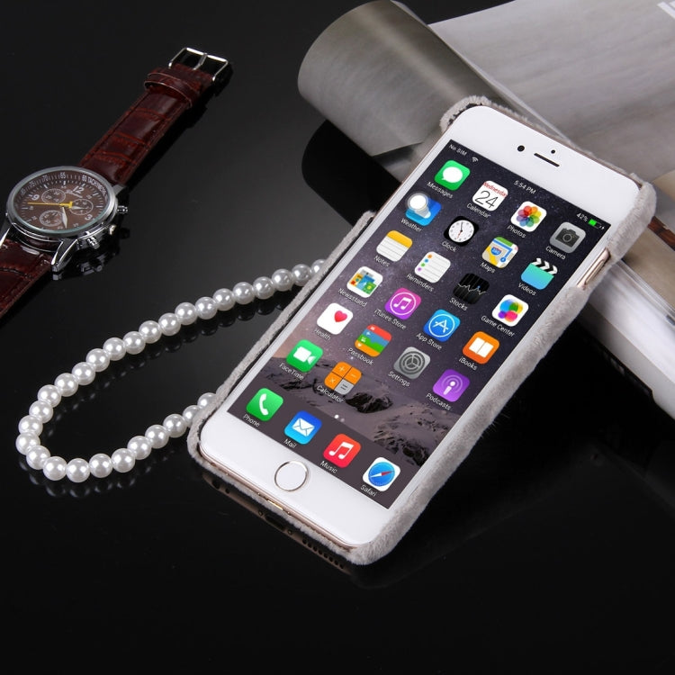 For iPhone 6 & 6s Furry Ball Diamond Encrusted Plush Cloth Cover PC Protective Case with Pearl Chain