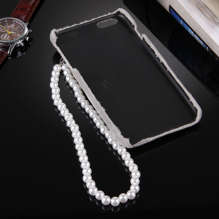 For iPhone 6 & 6s Furry Ball Diamond Encrusted Plush Cloth Cover PC Protective Case with Pearl Chain