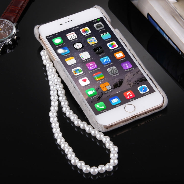 For iPhone 6 & 6s Furry Ball Diamond Encrusted Plush Cloth Cover PC Protective Case with Pearl Chain
