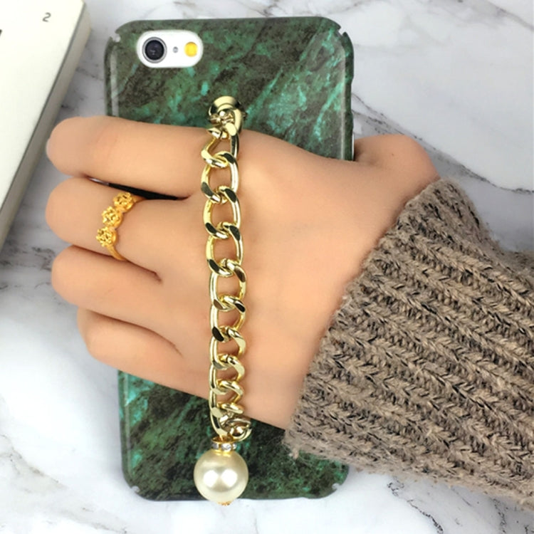 For iPhone 6 & 6s Retro Marble Pattern Chain Pearl Pendant PC Protective Case