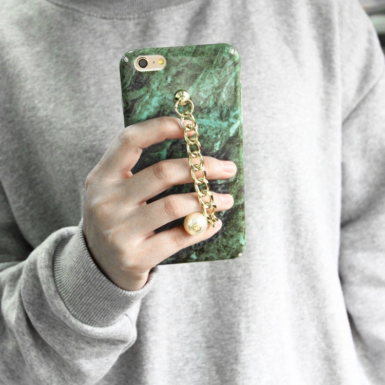 For iPhone 6 & 6s Retro Marble Pattern Chain Pearl Pendant PC Protective Case