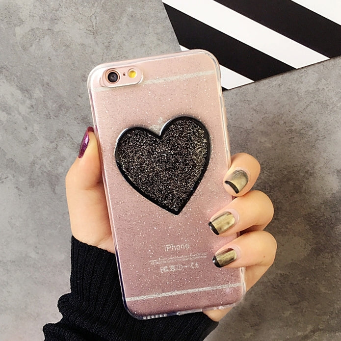 For iPhone 6 & 6s Glitter Powder Heart Pattern TPU Soft Protective Back Cover Case(Black)