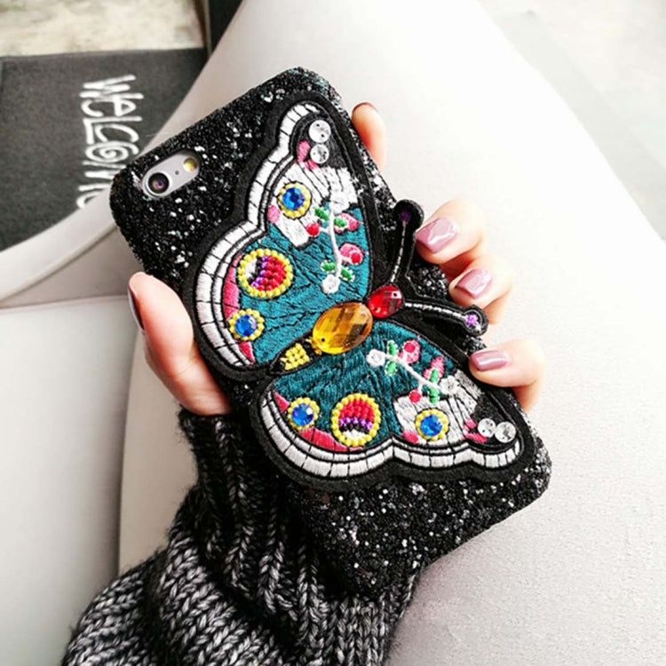 For iPhone 6 & 6s Embroidery Butterfly Pattern Glitter Powder Acrylic Protective Back Cover Case, Random Style Delivery(Black)