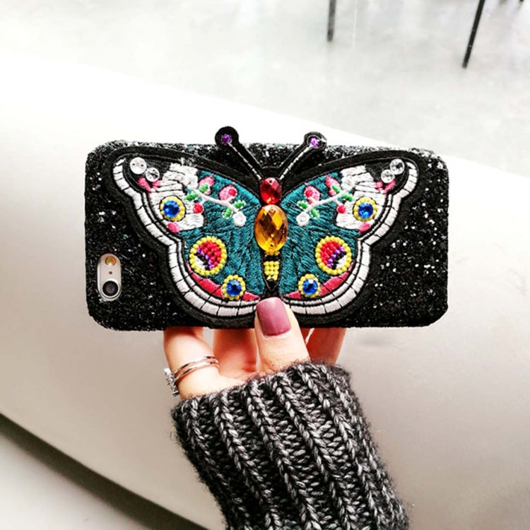 For iPhone 6 & 6s Embroidery Butterfly Pattern Glitter Powder Acrylic Protective Back Cover Case, Random Style Delivery(Black)