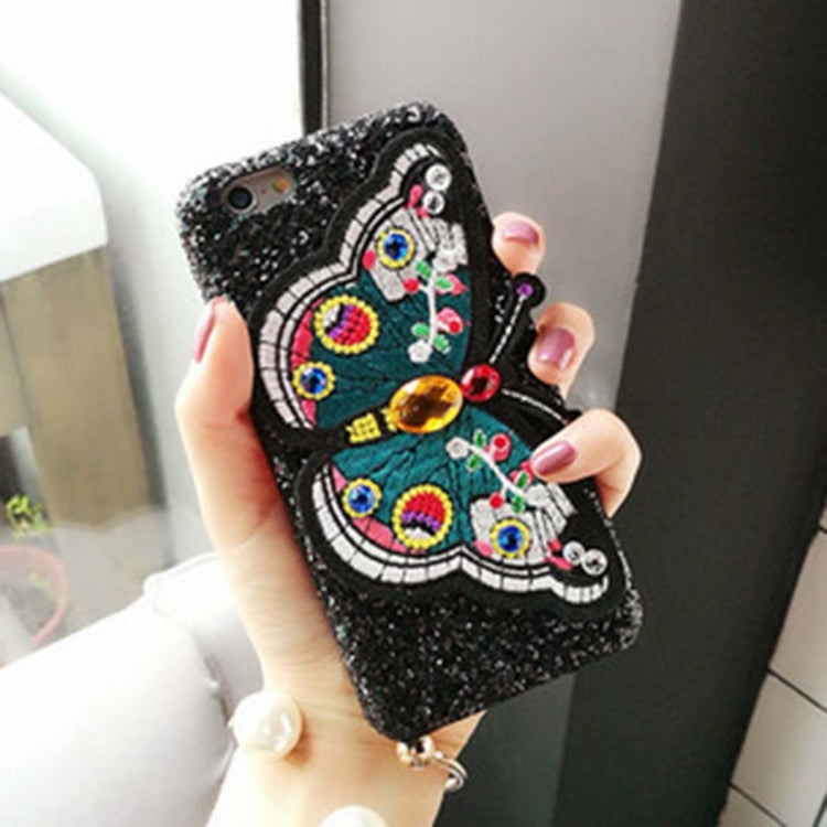 For iPhone 6 & 6s Embroidery Butterfly Pattern Glitter Powder Acrylic Protective Back Cover Case, Random Style Delivery(Black)