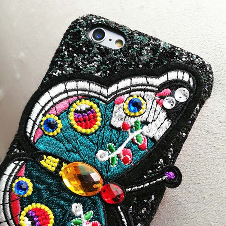 For iPhone 6 & 6s Embroidery Butterfly Pattern Glitter Powder Acrylic Protective Back Cover Case, Random Style Delivery(Black)