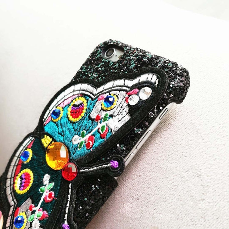 For iPhone 6 & 6s Embroidery Butterfly Pattern Glitter Powder Acrylic Protective Back Cover Case, Random Style Delivery(Black)