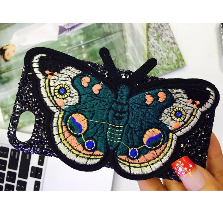 For iPhone 6 & 6s Embroidery Butterfly Pattern Glitter Powder Acrylic Protective Back Cover Case, Random Style Delivery(Black)