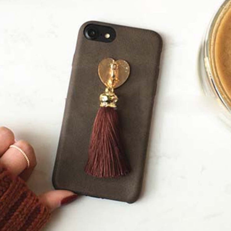 For iPhone 6 & 6s Crazy Horse Texture PU Leather Protective Back Cover Case with Tassel Pendant(Brown)