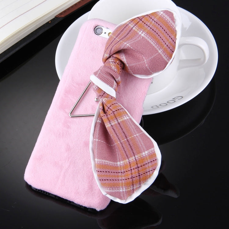 For iPhone 6 & 6s 3D Bowknot Decoration Plush Cloth PC Protective Case
