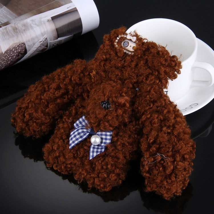 For iPhone 6 & 6s 3D Lovely Plush Cloth Dog Protective Back Cover Cass(Brown)