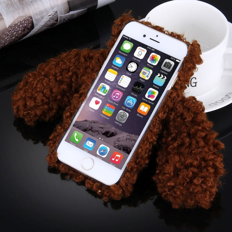 For iPhone 6 & 6s 3D Lovely Plush Cloth Dog Protective Back Cover Cass(Brown)
