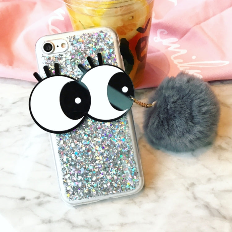 For iPhone 6 & 6s 3D Big Eyes Furry Ball Glitter Powder Soft TPU Back Cover Case