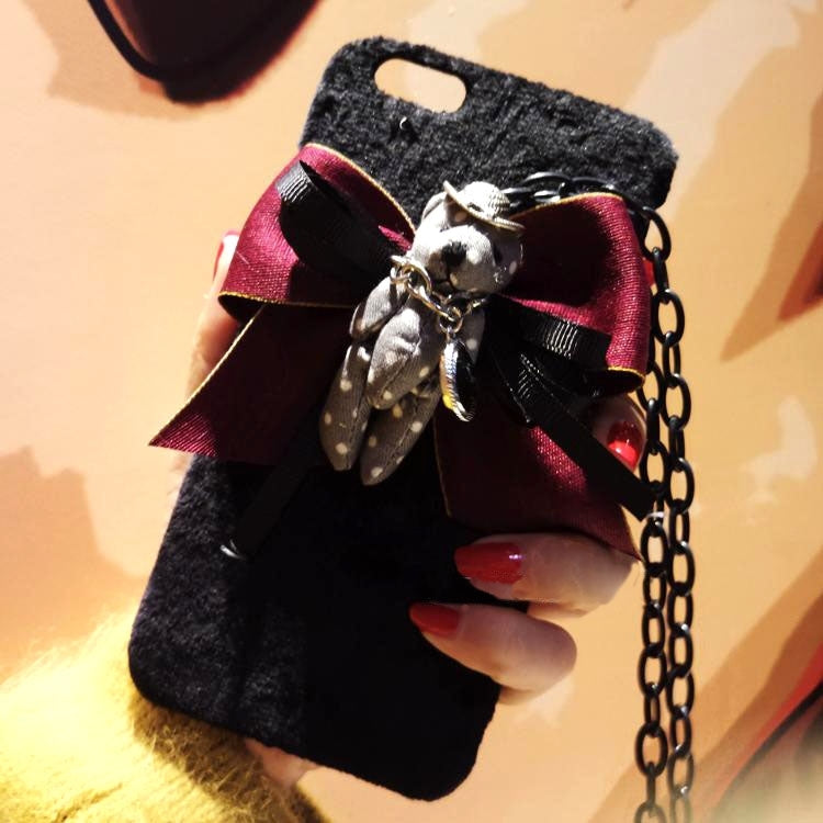 For iPhone 6 & 6s 3D Lovely Bear Plush Cloth Back Cover Case with Sling(Red)