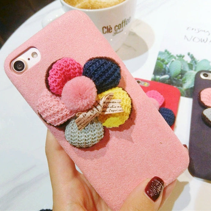 For iPhone 6 & 6s 3D Knitting Wool Flowers Plush Cloth Soft Protective Back Cover Case