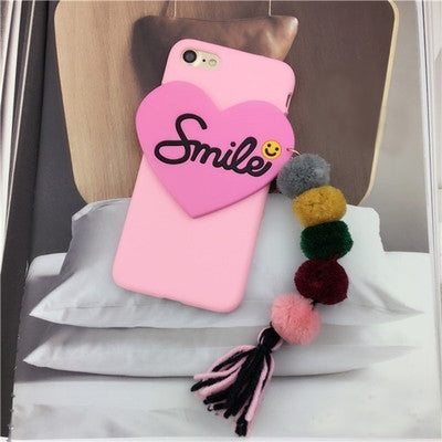 For iPhone 6 & 6s 3D Silicone Smile Love Pattern PC Protective Back Cover Case with Fur Ball & Tassels Pendant
