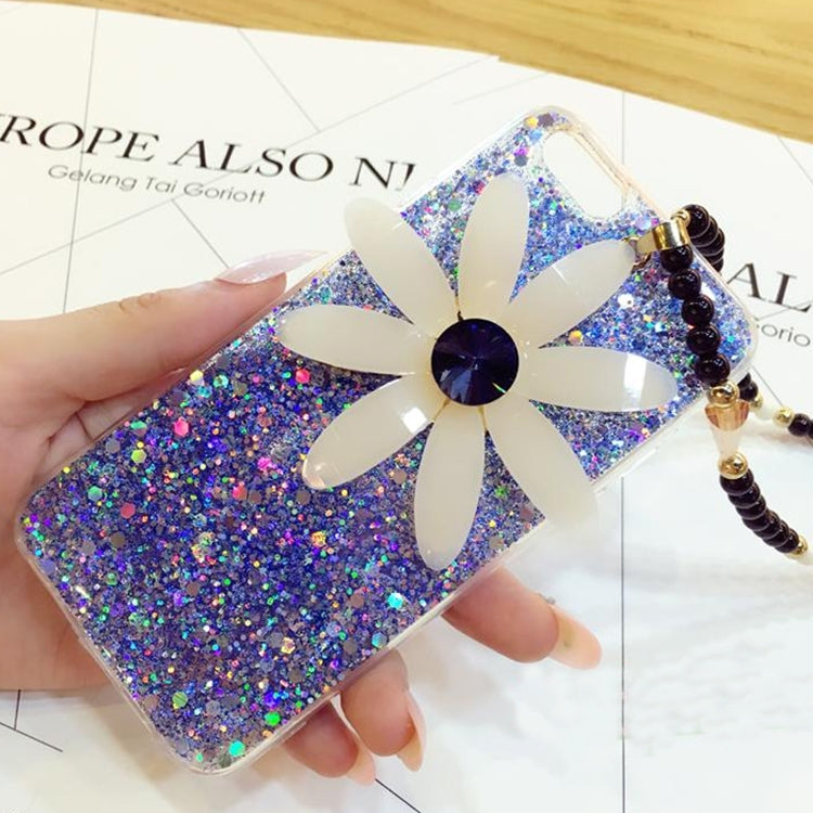 For iPhone 6 & 6s 3D Daisy Glitter Powder Soft Protective Back Cover Case with Sling