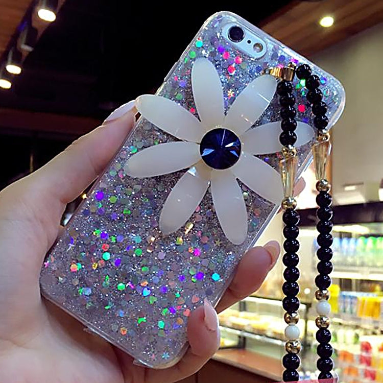 For iPhone 6 & 6s 3D Daisy Glitter Powder Soft Protective Back Cover Case with Sling