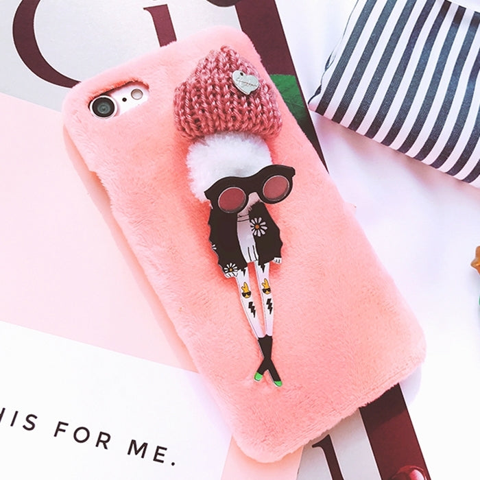 2 PCS For iPhone 6 & 6s 3D Lovers Doll Plush Cloth Protective Back Cover Case