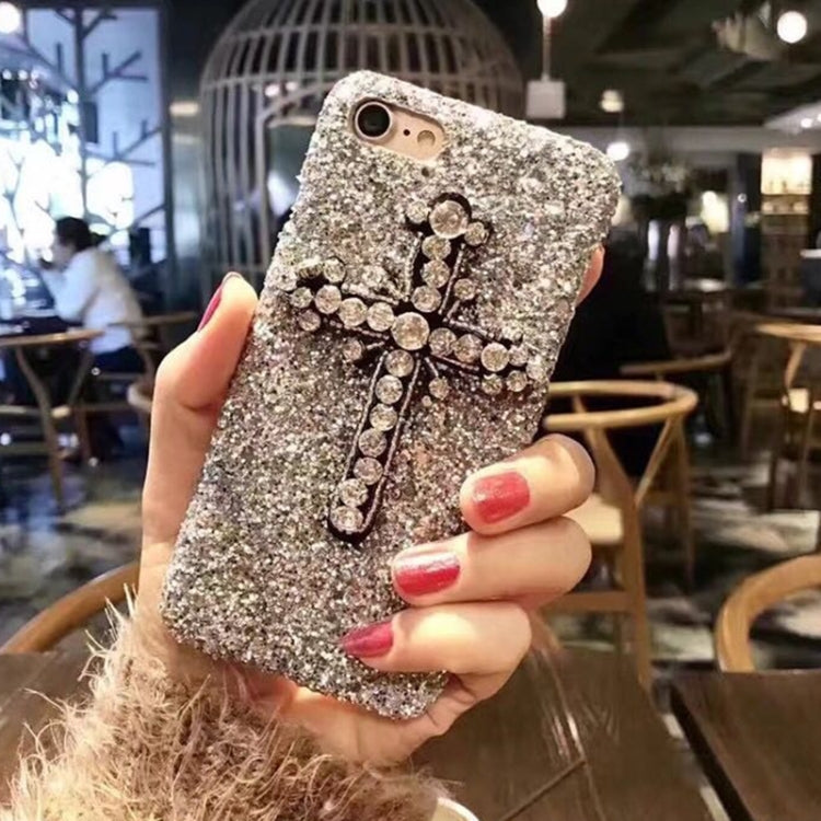 For iPhone 6 & 6s 3D Diamond Encrusted Cross Glitter Powder Sequins Protective Back Cover Case