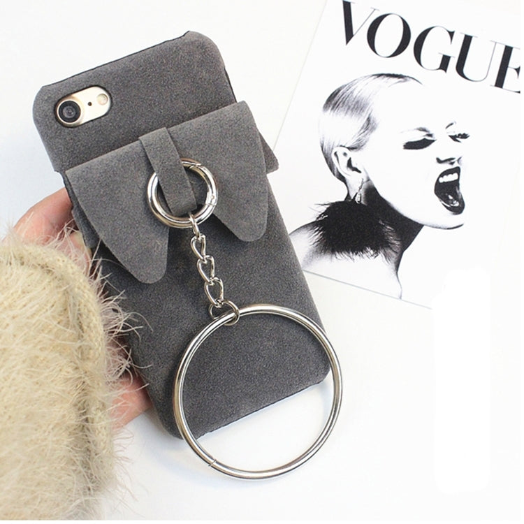 For iPhone 6 & 6s 3D Bowknot Plush Cloth Protective Back Cover Case with Ring Pendant