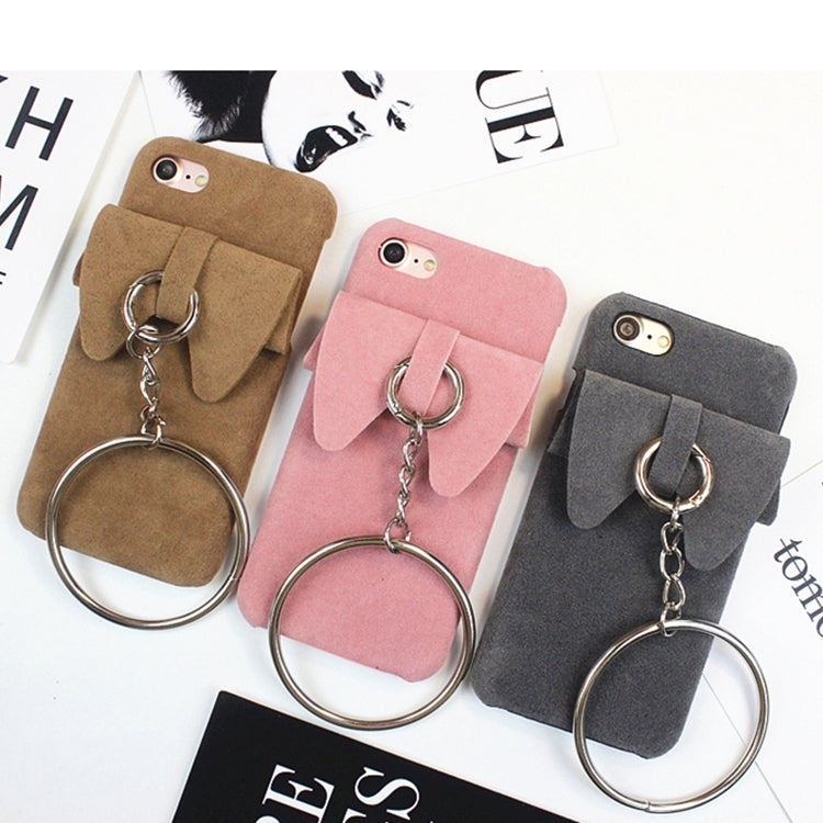 For iPhone 6 & 6s 3D Bowknot Plush Cloth Protective Back Cover Case with Ring Pendant