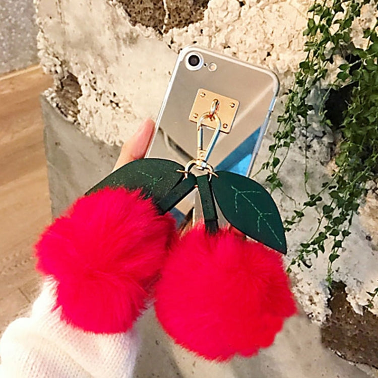 For iPhone 6 & 6s Electroplating Mirror TPU Protective Back Cover Case with Plush Cherry Pandent(Red)
